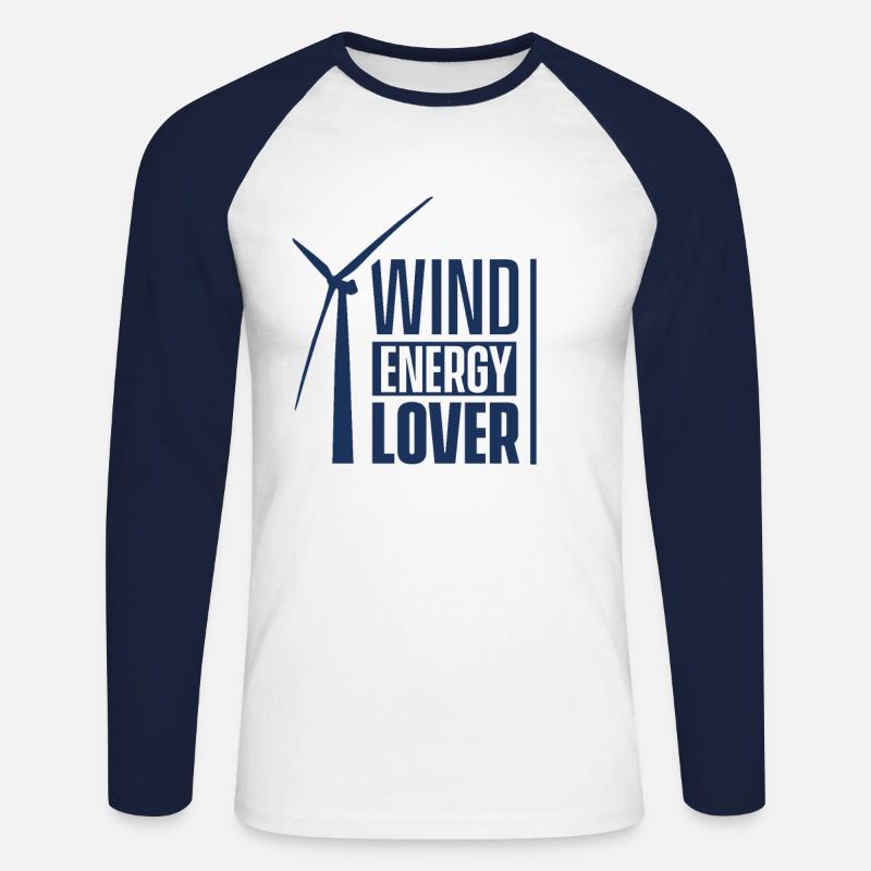 Windrad Windkraft Windenergie Windkraftanlage Wind - Unisex Baseballshirt langarm - Weiß/Navy