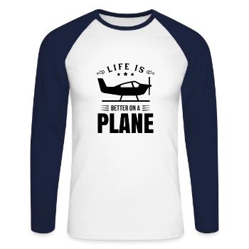 Flugzeug Pilot Pilotin Piloten Fliegen Flieger - Unisex Baseballshirt langarm - Weiß/Navy - Vorne - Nik (191cm)
