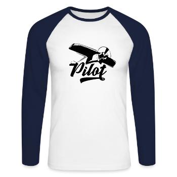 Pilote pilote aviateur pilote pilote d'avion - T-shirt baseball manches longues Homme - blanc/marine - Devant - Nik (191cm)