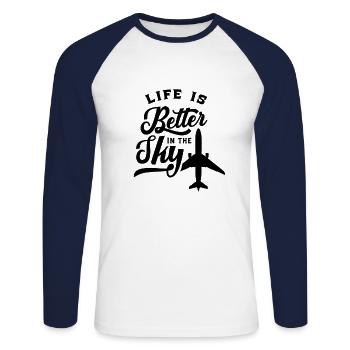 Pilot Piloten Flugzeug Pilotin Fliegen Flieger - Unisex Baseballshirt langarm - Weiß/Navy - Vorne - Nik (191cm)