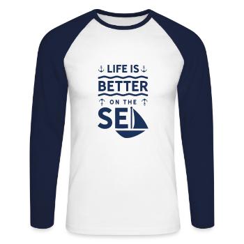 Sailboat sailor sailing yacht captain sailing sail - Unisex Long Sleeve Baseball T-Shirt - white/navy - Front - Nik (191cm)