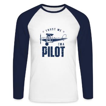 Pilote d'avion pilote pilote pilote d'avion - T-shirt baseball manches longues Homme - blanc/marine - Devant - Nik (191cm)