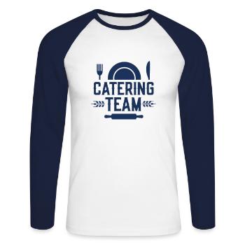 Traiteur traiteur service de livraison service alimentaire - T-shirt baseball manches longues Homme - blanc/marine - Devant - Nik (191cm)