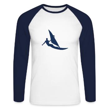 Windsurfer - T-shirt baseball manches longues Homme - blanc/marine - Devant - Nik (191cm)