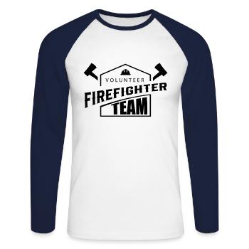 Équipe des pompiers volontaires - T-shirt baseball manches longues Homme - blanc/marine - Devant - Nik (191cm)