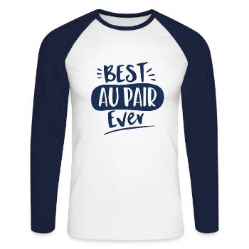 Meilleur jeune fille au pair jamais - T-shirt baseball manches longues Homme - blanc/marine - Devant - Nik (191cm)