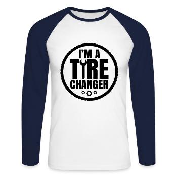 Pneus Changement de roue Changement de roue mécanicien roue - T-shirt baseball manches longues Homme - blanc/marine - Devant - Nik (191cm)