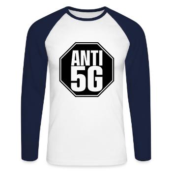 Anti 5G - Unisex Long Sleeve Baseball T-Shirt - white/navy - Front - Nik (191cm)
