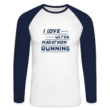 Run marathon ultramarathon ultra runner - Unisex Long Sleeve Baseball T-Shirt - white/navy - Front - Nik (191cm)