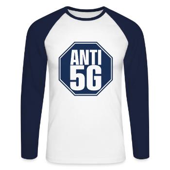 Opponent network 5G radiation technology - Unisex Long Sleeve Baseball T-Shirt - white/navy - Front - Nik (191cm)
