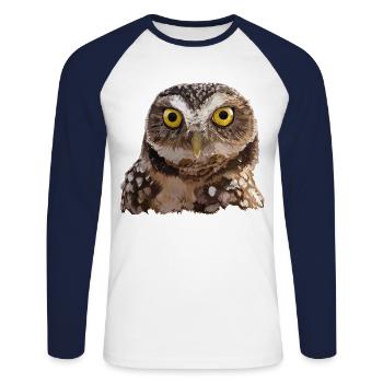Eule graben - Unisex Baseballshirt langarm - Weiß/Navy - Vorne - Nik (191cm)
