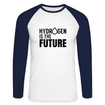 L'hydrogène est la future pile à combustible H - T-shirt baseball manches longues Homme - blanc/marine - Devant - Nik (191cm)