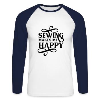 Nähen macht mich glücklich Näher Schneider - Unisex Baseballshirt langarm - Weiß/Navy - Vorne - Nik (191cm)