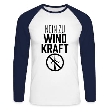 Nein zu Windkraft Gegner Windrad Windenergie - Unisex Baseballshirt langarm - Weiß/Navy - Vorne - Nik (191cm)