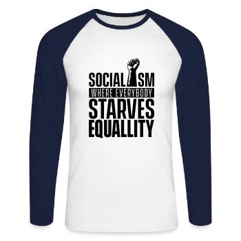 Socialisme où tout le monde meurt de faim Anti socialiste - T-shirt baseball manches longues Homme - blanc/marine - Devant - Nik (191cm)