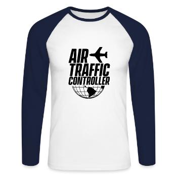 Contrôleur aérien Contrôleur aérien Contrôleur aérien Job Contrôle aérien - T-shirt baseball manches longues Homme - blanc/marine - Devant - Nik (191cm)