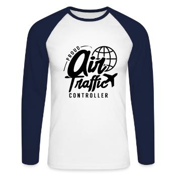 Proud air traffic controller Air traffic controller job air traffic controller - Unisex Long Sleeve Baseball T-Shirt - white/navy - Front - Nik (191cm)