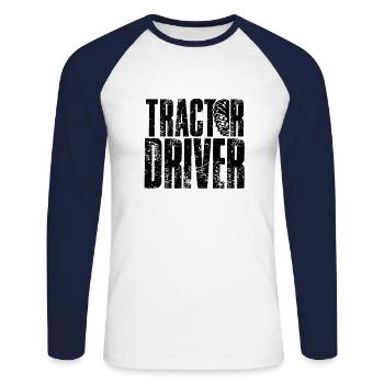 Conducteur de tracteur tracteur tracteur tracteur agricole - T-shirt baseball manches longues Homme - blanc/marine - Devant - Nik (191cm)