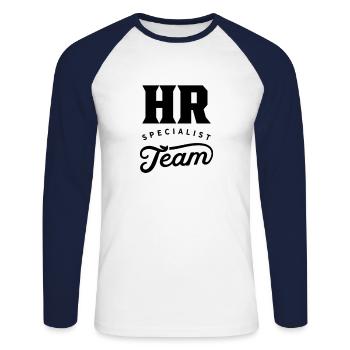 Spécialiste en ressources humaines - T-shirt baseball manches longues Homme - blanc/marine - Devant - Nik (191cm)
