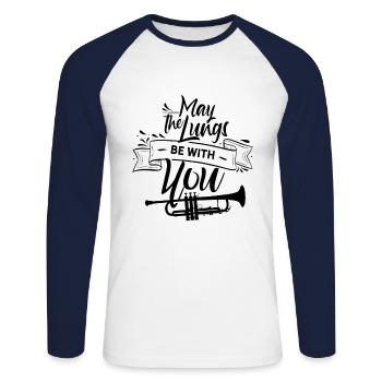 Que les poumons soient avec vous - trompette trompette - T-shirt baseball manches longues Homme - blanc/marine - Devant - Nik (191cm)