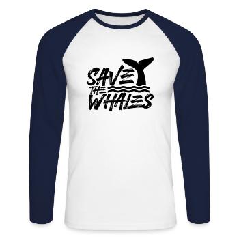 Rettet die Wale Wal Retter Walfang Waljagd - Unisex Baseballshirt langarm - Weiß/Navy - Vorne - Nik (191cm)