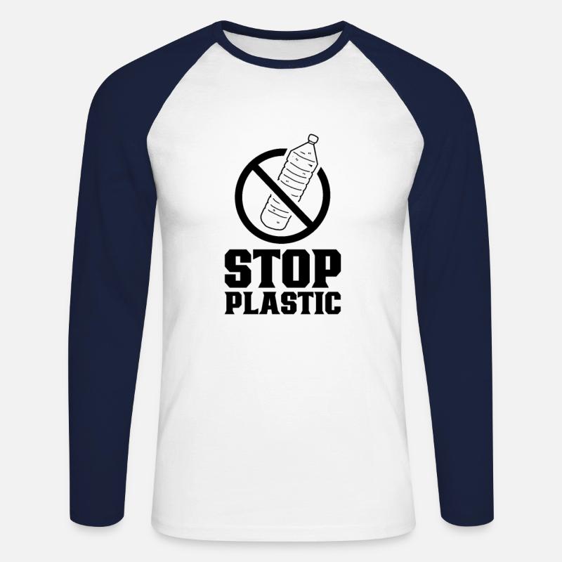 Fermare l'inquinamento da plastica dei rifiuti di plastica - Maglia da baseball a manica lunga da uomo - bianco/navy