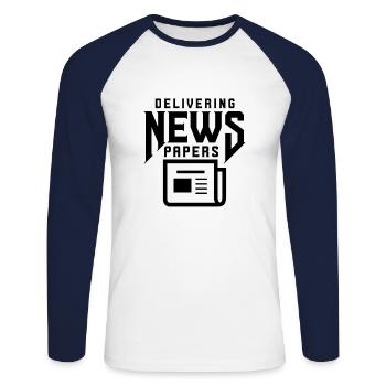 Newspapers run newspaper swearing magazine - Unisex Long Sleeve Baseball T-Shirt - white/navy - Front - Nik (191cm)