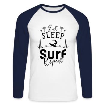 Essen Schlafen Surfen Wiederholen Surfer Surf - Unisex Baseballshirt langarm - Weiß/Navy - Vorne - Nik (191cm)