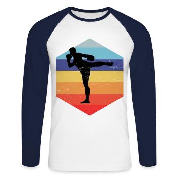 Thaiboxing Thai Boxing Women Thai Boxing Men - Unisex Long Sleeve Baseball T-Shirt - white/navy - Front - Nik (191cm)