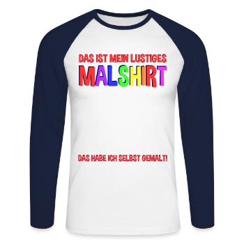 Lustiges Malen Zeichnen Shirts Bemalen Malshirt - Unisex Baseballshirt langarm - Weiß/Navy - Vorne - Nik (191cm)