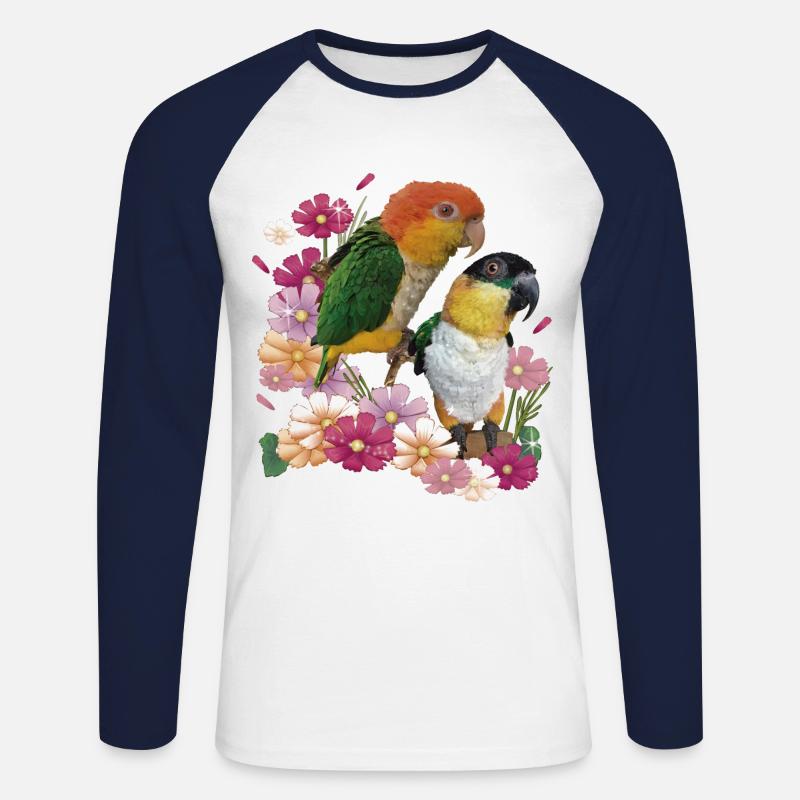 Der orangeköpfige Caique - Unisex Baseballshirt langarm - Weiß/Navy