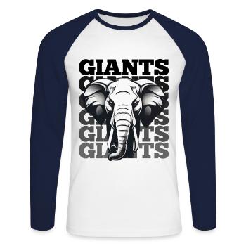 MAJESTIC ELEPHANT: EINE ZEITLOSE HOMMAGE AN GIGANTEN - Unisex Baseballshirt langarm - Weiß/Navy - Vorne - Nik (191cm)
