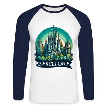 BARCELONE ESPAGNE LA SAGRADA FAMILIA CHURH COLORÉ - T-shirt baseball manches longues Homme - blanc/marine - Devant - Nik (191cm)