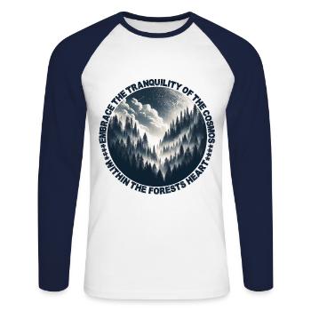 Paysage nocturne de la forêt mystique : une symphonie céleste - T-shirt baseball manches longues Homme - blanc/marine - Devant - Nik (191cm)