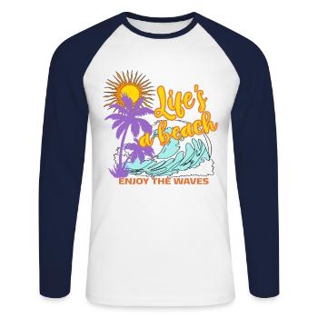 La vie est une plage - Profitez des vagues - T-shirt baseball manches longues Homme - blanc/marine - Devant - Nik (191cm)