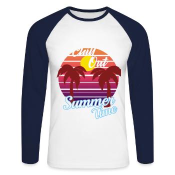 chill out summertime - Palmen im Sonnenuntergang - Unisex Baseballshirt langarm - Weiß/Navy - Vorne - Nik (191cm)