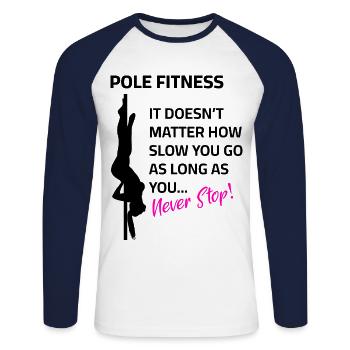 Pole Fitness Pole dance Dictons - T-shirt baseball manches longues Homme - blanc/marine - Devant - Nik (191cm)
