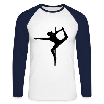 Pole Dance Pose - Unisex Long Sleeve Baseball T-Shirt - white/navy - Front - Nik (191cm)
