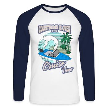 Bateau de mer DDR Rétro Palmiers Plage Canotage Ossi - T-shirt baseball manches longues Homme - blanc/marine - Devant - Nik (191cm)