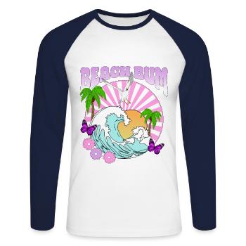 Beach Bum - Sea Palm Trees Seagull Vintage Flowers Sun - Unisex Long Sleeve Baseball T-Shirt - white/navy - Front - Nik (191cm)