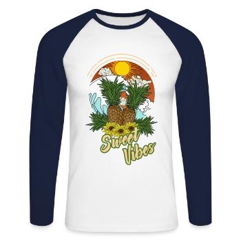 Pineapple Summer Sun Beach Hawaii - Sweet Vibes - Unisex Long Sleeve Baseball T-Shirt - white/navy - Front - Nik (191cm)