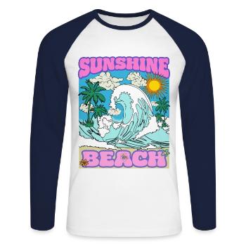 Sunshine Beach - Vintage Retro Sea Beach Motif - Unisex Long Sleeve Baseball T-Shirt - white/navy - Front - Nik (191cm)