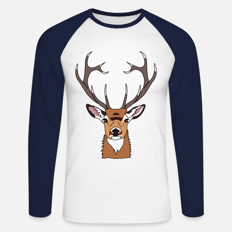 Hirsch - Unisex Baseballshirt langarm - Weiß/Navy