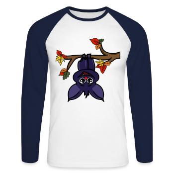 Bat Cute Halloween Vampire Child Motif Autumn - Unisex Long Sleeve Baseball T-Shirt - white/navy - Front - Nik (191cm)
