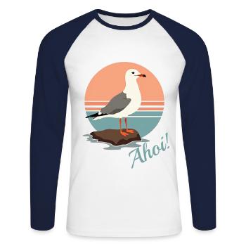 Mouette Ahoy - T-shirt baseball manches longues Homme - blanc/marine - Devant - Nik (191cm)