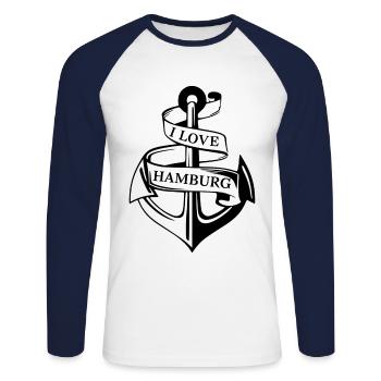 I LOVE HAMBURG - Unisex Baseballshirt langarm - Weiß/Navy - Vorne - Nik (191cm)