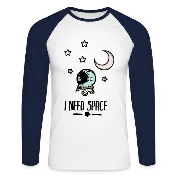 I need space - Unisex Long Sleeve Baseball T-Shirt - white/navy - Front - Nik (191cm)