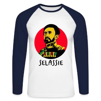 Haile Selassie - King of the Kings - Reggae Rasta - Unisex Baseballshirt langarm - Weiß/Navy - Vorne - Nik (191cm)