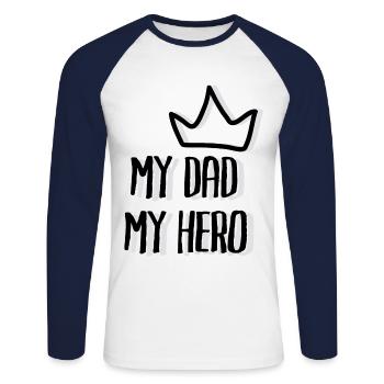 Mein Vater mein Superheld - Unisex Baseballshirt langarm - Weiß/Navy - Vorne - Nik (191cm)