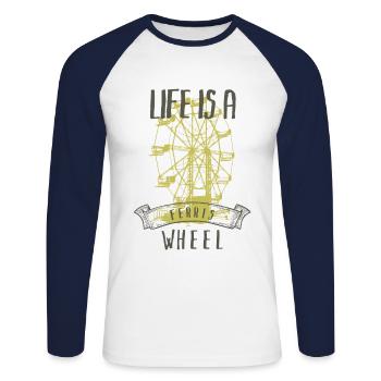 La vie est une grande roue - T-shirt baseball manches longues Homme - blanc/marine - Devant - Nik (191cm)